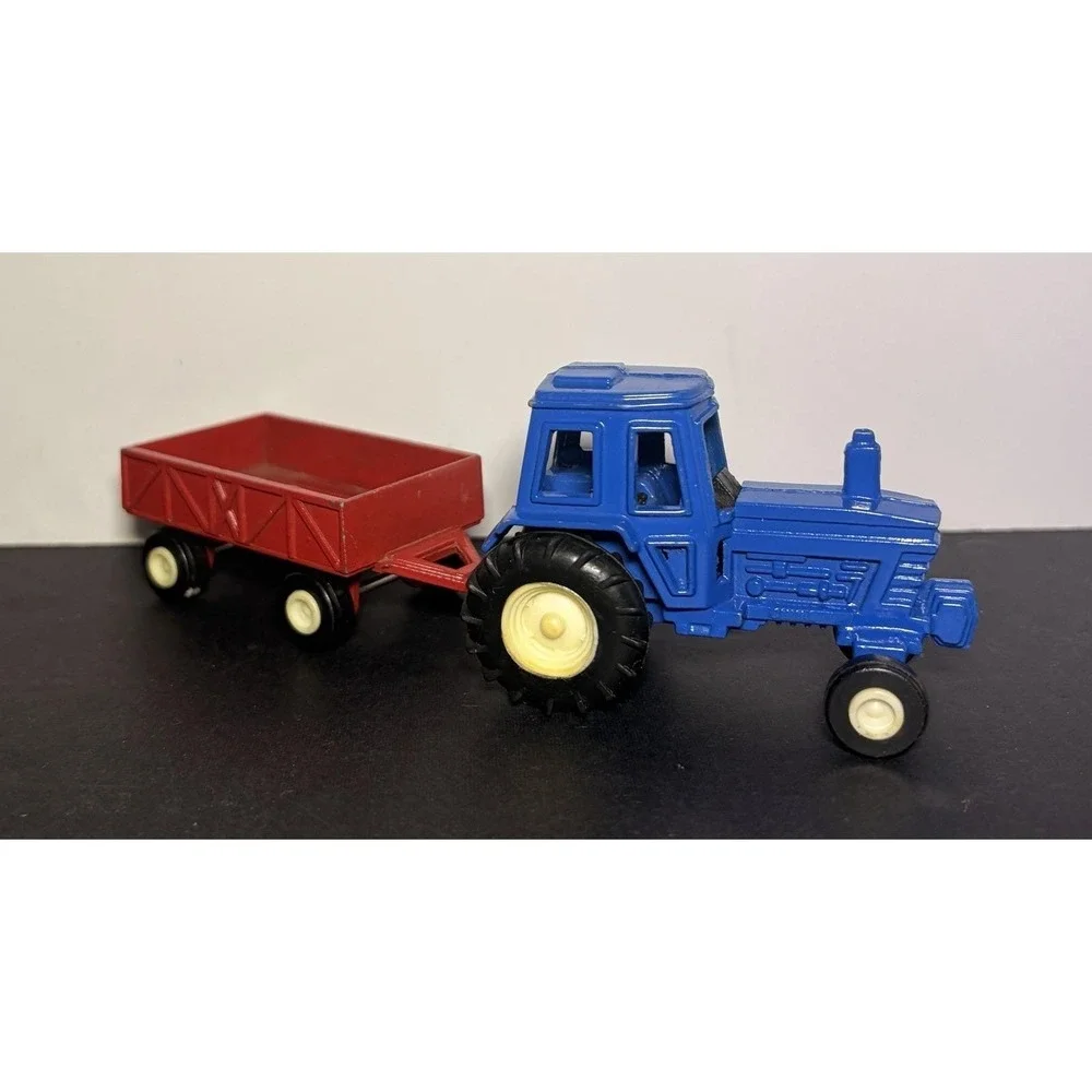 Vtg Blue Farm Boy Tractor Red Farm Trailer TootsieToys Diecast Set, 1950-1990